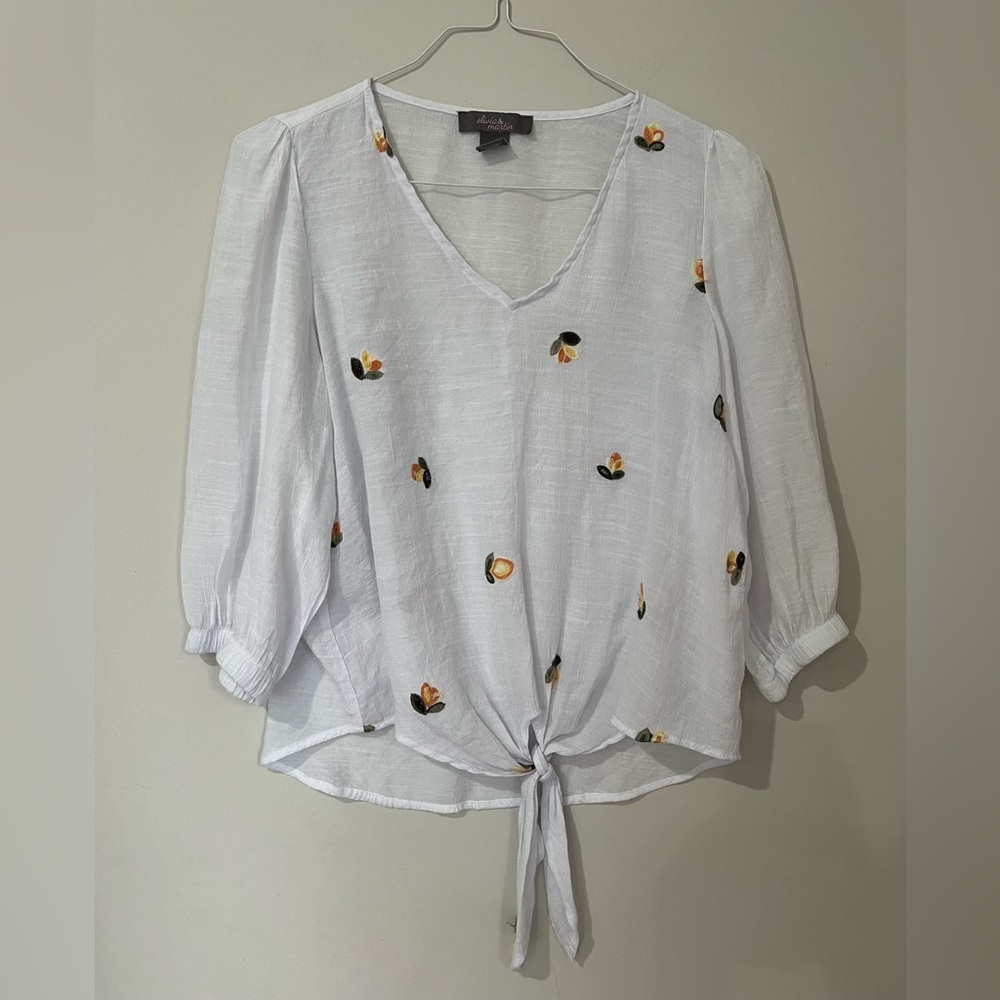 3/$15 White Blouse with Floral Accents